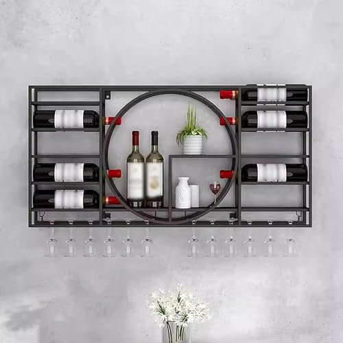 GXQFC Portabottiglie da Parete con Portabicchieri, Portabottiglie Vino da Supporto da Parete per Bicchieri da Vino Una Facile Installazione per Cucina Cantina Bar(Size:90×11×42cm,Color:Nero)