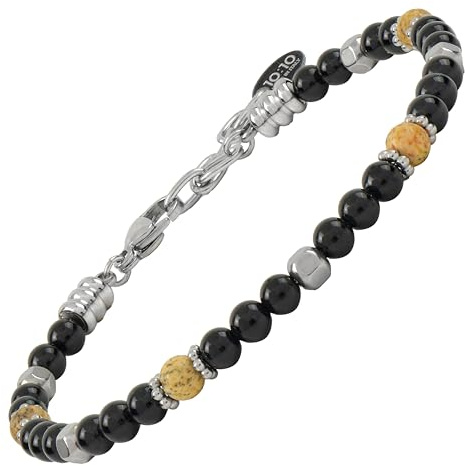 10:10 Herrarmband naturstenar 4 mm rostfritt stål armband tillverkat i Italien, Regolabile, Rostfritt stål Legerat stål