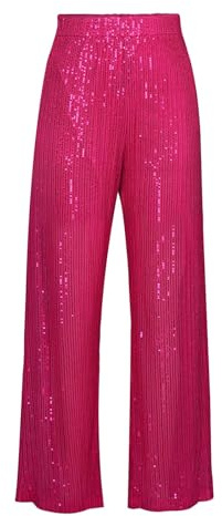 Glitzer Hose Damen Lang Pink - Freizeithose Damen Weites Bein - Solide | Paillettenhosen Casual Straight Leg hose Glitzer hose-Damen Pailettenhose Weites Bein hose Lose Fit Glitzerhosen