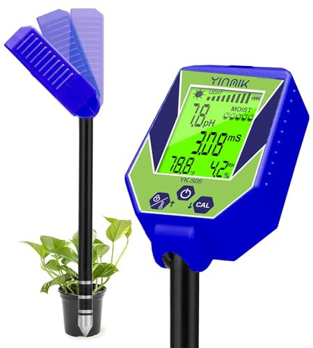 YINMIK Boden pH Messgerät,Digitales Bodenfeuchtigkeits Messgerät für Zimmerpflanzen, EC Messgerät Grow 6-in-1 pH/Feuchtigkeit/EC/Licht/Luftfeuchtigkeit Bodentest Set für Garten, Gewächshaus,Bauernhof