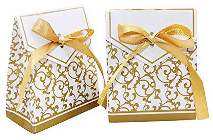 10 Stücke Gold Silber Papier Pralinenschachtel Geschenktüte Hochzeitsgeschenk Verpackung Gefälligkeiten Geburtstag Party Supplies Hochzeit Pralinenschachtel(Gold)