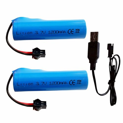 3.7V 1200mAh Akku SM-2P Stecker mit USB-Ladekabel für RC Autos, RC Trucks, Bazooka Rakete Seifenblasenpistole Batterie Bubble Gun Akku (2 Stück)