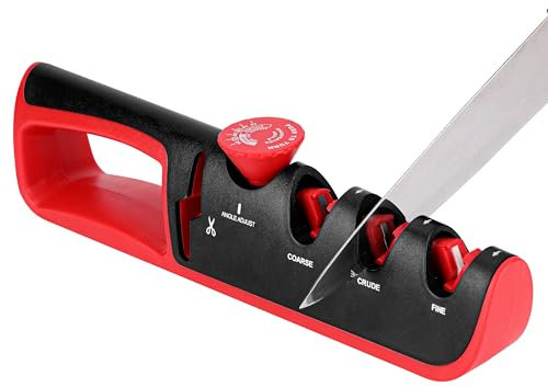Belle Vous Kitchen Knife Sharpener - Manual Knife Sharpener for Kitchen Knives & Scissors - 6 Adjustable Angles - Pro Edge Knife & Scissor Sharpener