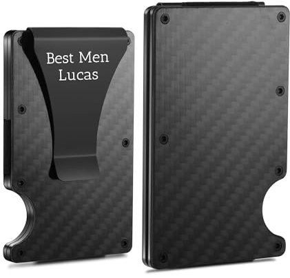 OTXIXTO Herren Kartenhalter Brieftasche mit Geldklammer Gravur Text/Symbol Minimalistische Schlank Geldbörse mit RFID Blockieren Kreditkartenhalter mit Geldklammer Brieftasche für Männer Vatertag - A1