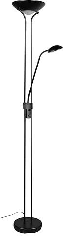 Reality Leuchten Lámpara de pie SPOCK R4229213, metal negro mate, vidrio blanco, foco LED de 19 vatios, brazo LED de 5 vatios, atenuador