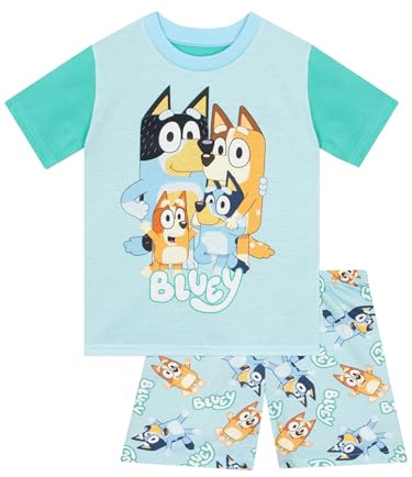 Bluey pyjamas | Bingo pojkpyjamasar | Sommarnattskläder för pojkar | Kortärmade pojkpyjamasar | Blå 128