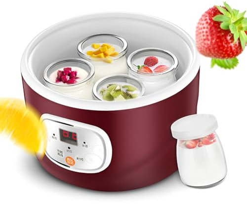 Yogurtera eléctrica multifuncional, mini máquina de vino de arroz casera pequeña automática para el hogar, máquina de natto termostática, con revestimiento de acero inoxidable de 1 litro y 4 tazas