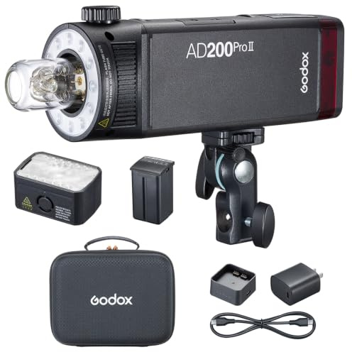Godox AD200Pro II Flash Light 200W 2.4G Pocket Wireless Speedlite TTL Auto-flash 1/8000s HSS 0.01-1.8s Recycle Time with Bi-color Modeling Light (Upgraded Godox AD200 Pro)