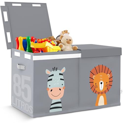 Tutifu® Faltbare Spielzeugkiste Grau mit Deckel und 78 Liter Inhalt. Verbesserte Version. Aufbewahrungsbox Kinderzimmer, Spielkisten Aufbewahrung Kinder, Spielzeugbox. Nicht zum Sitzen Geeignet