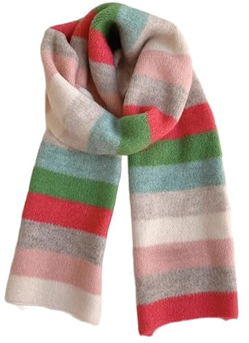 CZHJM 170 * 20CM Grün/Rosa Regenbogen Wollschal Gestreifte Wollschals Niedlicher Winterschal Damen Schals Und Wraps Decke Winterschal Damen
