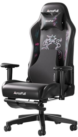 AutoFull C3 Gaming Stuhl Rennstil, Ergonomisch Gaming-Stuhl mit Fußstütze, Gaming Stühle mit Höhenverstellbarer Rückenlehne, Lendenwirbelstütze, 150 kg Belastbarkeit, Punk-Graffiti Design