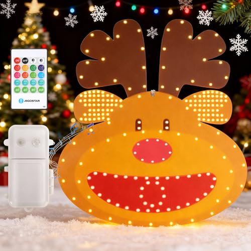 Aigostar Luces de Reno Ventana Navidad con Caja de Música, Luce de Navidad a Pilas, Colgando Luces Arbol Navideña con Temporizador, Decoración Navideña Festiva, Luce Navideñas para Ventana