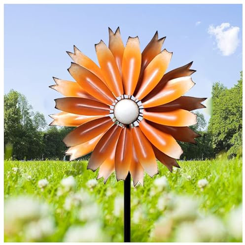 Hazomeu WindmüHle 149cm Groß Magische WindmüHle Edelstahl Kugellager Windrad Garten Metall Gross XXL FüR Den AußEnbereich,Terrasse, Rasen,Orange