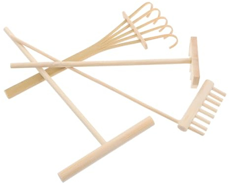 KOMBIUDA Lot de 4 Mini Râteaux en Bois pour Jardin Zen, Outils pour Créer des Motifs Complexes, Ensemble Compact pour et Relaxation
