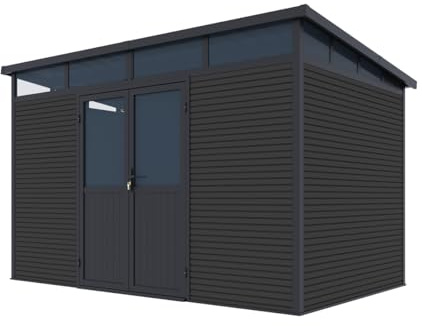 WEIDE WPC Gartenhaus Teak Geräteschuppen wetterfest (Anthrazit, 338x218)