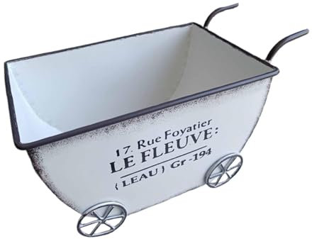 Sharplace Flower Cart Plant Stand Modern Wheelbarrow Small Compact Decor Metal Metal Wagon Planter Flower Pots for Patio Balcony Garden, White