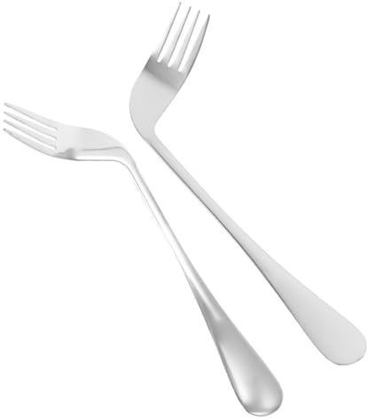 Tenedor Angular para Alimentar 2 Piezas de Acero Inoxidable para Ancianos | Mango Codo Cómodo, Color Plata, Uso Diario y Navidad, Material Seguro y Fiable, Ayuda para Comer