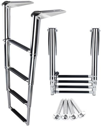 INOX 3/4 Marches échelle De Bain Bateau Pliable avec Pédales Antidérapantes échelle Télescopique Charge 150kg pour Piscine Marina Yachts,Argent,4 Step