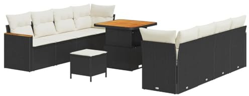 vidaXL Trädgårdsoffset 11 pcs Svart konstrotting, Trädgårds- och Terrassmöbler, Modern Rattansoffa, Utemöbler för Altan och Bakgård, Modulär Loungegrupp