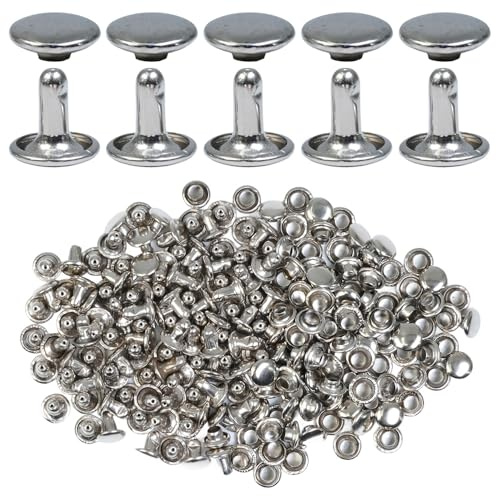 Selyse 100 juegos de remaches de doble tapa de 9 mm, remaches de cuero de acero inoxidable, remaches huecos para cuero, remaches metálicos para bolsos, zapatos, cinturones, ropa y manualidades (plata)