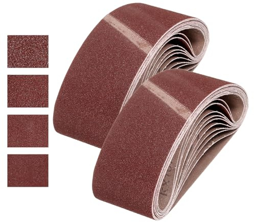 QUARKZMAN 76mm x 533mm Nastri Abrasivi, 24Pz 40/80/120/240 Grana Carta Vetrata per Levigatrice Ossido di Allumina Per Lavorazione Legno, Lucidatura Metalli, Affilatura Coltelli