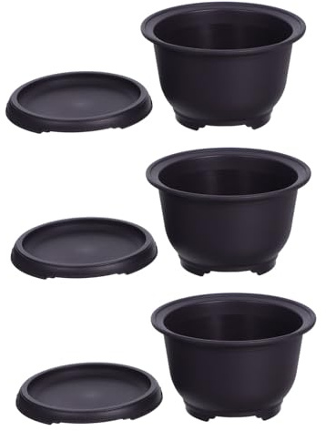 Yardenfun 3 set Vasi in Plastica per Piante e Bonsai Contenitori Piccoli con Vassoio Resistenti per ed Esterni per e Fioriture