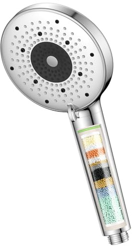 YEAUPE PRO Juego de ducha de mano de 110 mm – Cabezal de ducha cromado con 6 funciones y 2 filtros, ducha de masaje y lluvia, antical, apto para familias