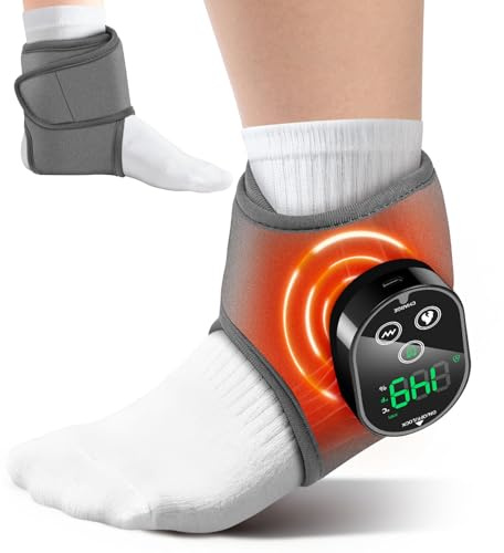 Cordless Ankle Heating Pad Wrap, Foot and Ankle Massager for Pain Relief, 4 Heat & 3 Massage Modes, Ideal for Home, Office, Travel, Single One, Grey