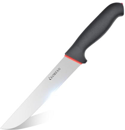 CEORFAN 20cm Straight-Backed Butcher Knife, Professional Soft-Grip Chef's Knife with X50CrMoV15 Adequate Quality Stainless Steel Blade - Ideal for Meat Cutting, Slicing & Trimming