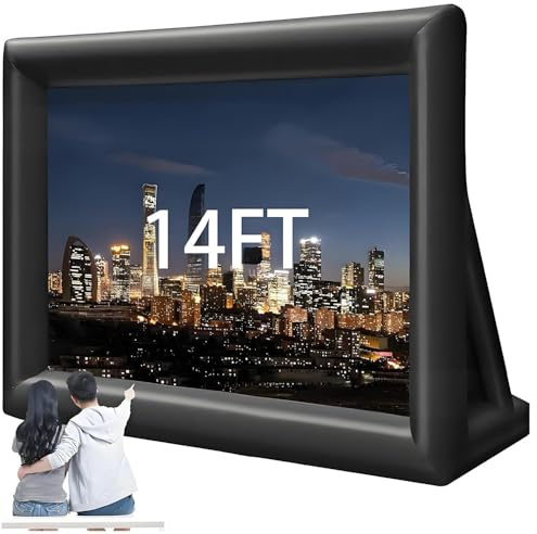 Outdoor Projector Screen, Inflatable Movie Screen with Rope, Air Blower, Ground Nails and Carry Bag, Front & Rear Projection, for Theater, Football, Backyard 14ft