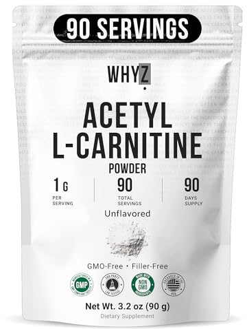 Pure Acetyl L-Carnitine Powder (ALCAR) Unflavored Acetyl-L-Carnitine HCl Supplement Powder with Smooth Texture for Easy Mixing Non-GMO, 3.2 oz (90g)