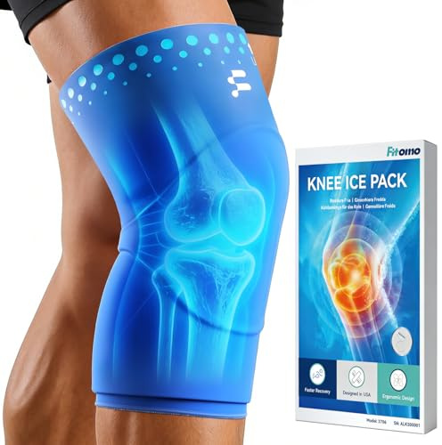 Fitomo Knee Ice Pack Wrap Sleeve Thickened Core for Knee Pain, Targeted Swelling Relief During Recovery, Soft Flexible Gel, No Slip Compression Fit, Reusable Hot Cold Therapy for Post Activity, L