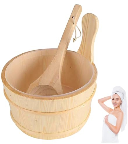 Secchio e mestolo per sauna di capacità in legno con rivestimento in plastica Accessori da bagno per la sala vapore di hotel domestici, secchio per sauna e set di mestoli