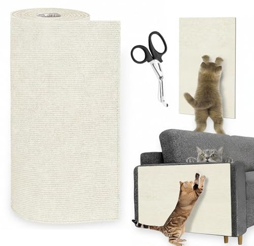 YUJUVI 200cmx30cm Katze Kratzmatte Selbstklebend Kratzbretter Kratzschutz Sofa Katze Trimmbare Kratzmatte Katzen DIY Kratzbrett Weiß für Katzen Bäume Wand Möbel und Couch Schutz (Weiß)