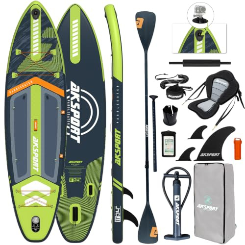 AKSPORT Tabla Sup Hinchable 335 cm con Accesorios | Paddle Surf Extra Ancho 86 cm | Antideslizante y Estable | Adultos y jóvenes