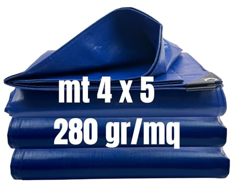 Telone Occhiellato Extra Pesante 280 g/m² Impermeabile Rinforzato – Copertura in Polietilene con Occhielli in Alluminio (mt 4 x 5-280 gr./mq)