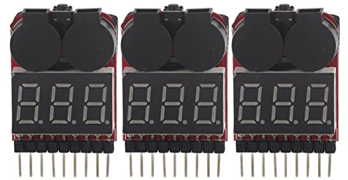 Lipo Battery Voltage Tester Low Voltage Alarm Buzzer Checker 2 in 1 RC Accessory for 1 8S Lipo Li ion LiMn Li Fe Batteries Plastic Shell Durable 3Pcs Set