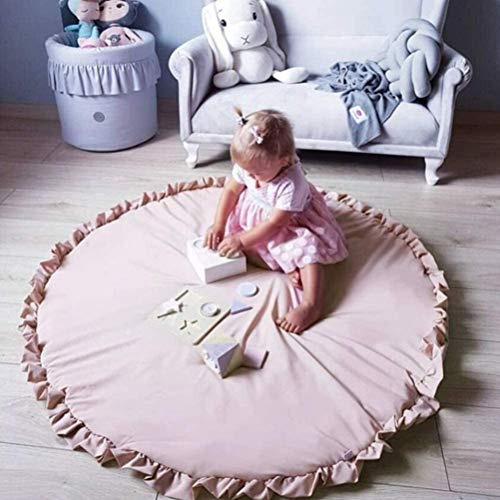 Chrees Manta para Gatear de Algodón para bebé, Alfombra de Juego Acolchada Suave y Redonda con Borde de Hoja de Loto, para Sala de Estar, Dormitorio, Habitación de Niños (Gris Oscuro)