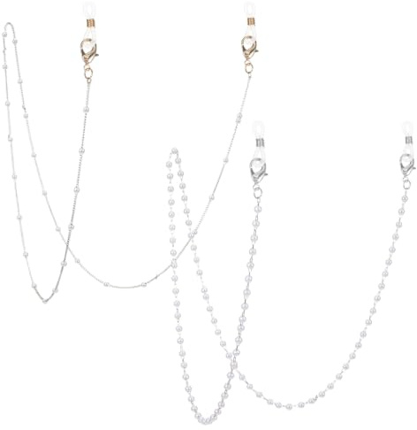 Nogeqi 2 stycken glasögonkedjor pärlor, glasögonkedja damer guld, fashionabla glasögonband damer glasögonband glasögonsnöre för glasögon solglasögon läsglasögon glasögon kortärmad