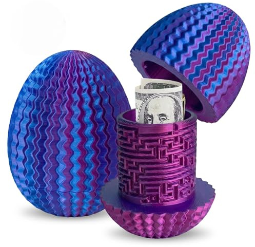 OPIURVY Caja de rompecabezas ovalada con laberinto, caja de almacenamiento con forma de huevo de Pascua, caja misteriosa 3D para dinero y regalos (morado)