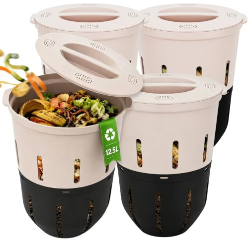 12,5 L Unterirdischer Wurmkomposter – 4er Pack Beetkomposter für Garten | Geruchsarme Belüftung, tierschützender Drehdeckel, Regenwurm-Schlitze, eingrabbar, wetterfester Kunststoff, 27,3x27,3x33 cm