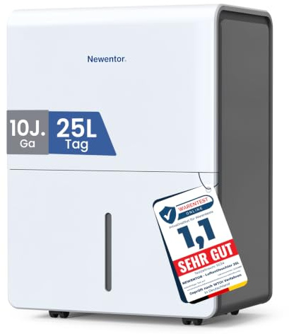 Newentor Luftentfeuchter elektrisch 25L pro, Entfeuchter elektrisch keller, Raumentfeuchter elektrisch, Dehumidifiers for home für 215m³/80m², mit Timer, Filter und 1M Ablaufschlauch, 10 J. Gar.