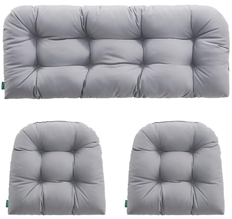 Korgstol kush set 1 soffa och 2 stolskuddar mjuka inomhus/utomhus sittdynor grå överdrag för t & stöd perfekt för uteplats och trädgård