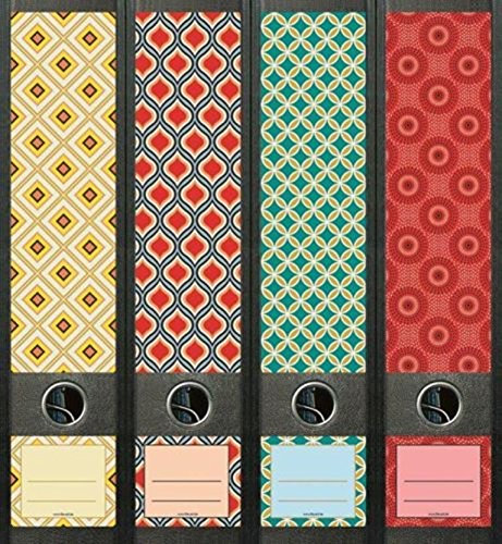 4er Set Ordnerrücken für breite Ordner Retro Pattern Ordner Aufkleber Etiketten Deko 474