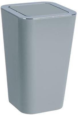 WENKO Kosmetikeimer Candy 6 Liter, Hygieneeimer, Badezimmer-Mülleimer mit Schwingdeckel ideal für Kosmetiktücher, Wattestäbchen & Co., Abfalleimer aus Kunststoff, BPA-frei, 18 x 28,5 x 18 cm, Grau
