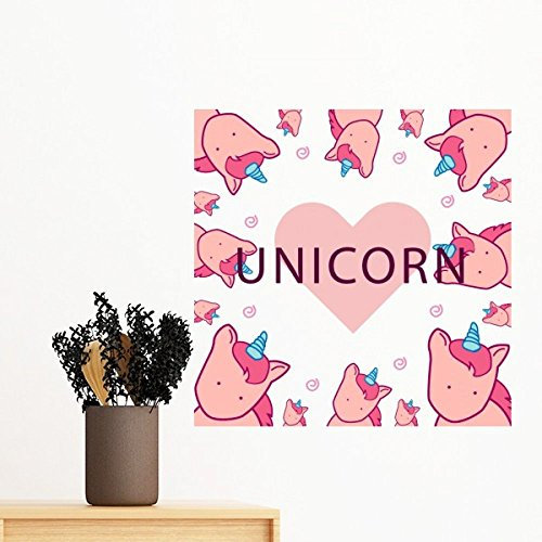 DIYthinker Rosa Herz-reizende Unicorns-Muster entfernbare Wand-Aufkleber Wand-DIY Tapete Vinyl Room Home Decor Aufkleber 60Cm