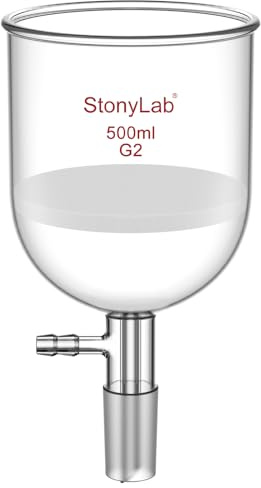 StonyLab Vidrio Borosilicato Buchner Filtrado Embudo con Frita Mediana,94mm de Diámetro Interno, Profundidad de 100mm con 24/40 Estándar Cónicos Articulación Interna y Vacío Serrado Tubulation-500ml
