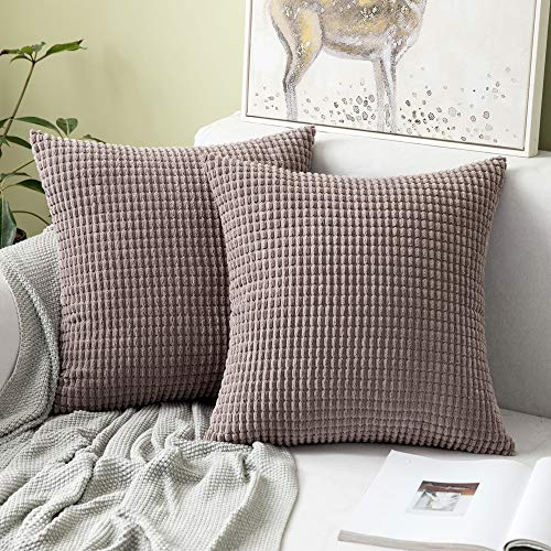 MIULEE Kissenbezug 50x50 Brown Sofakissen Kordsamt Kissenbezüge | Quadrat Cord Dekokissen Kissenhülle Dekorativ Couchkissen Bezug Weich für Wohnzimmer Schlafzimmer 2er Set