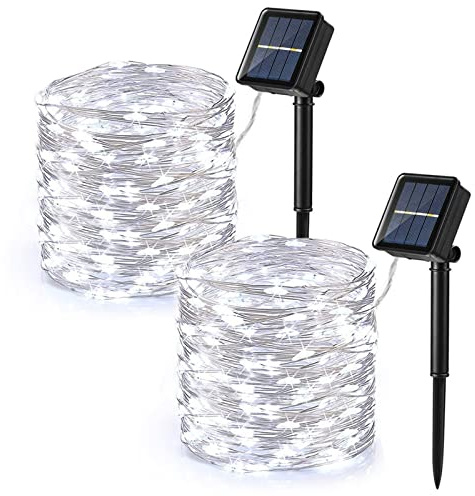 Brizled Outdoor Solar Fairy Lights 2 Pack, Total 132FT 400 LED Solar String Lights, 8 Modes Solar Christmas Lights with Memory Waterproof Outside Twinkle Lights for Indoor Wedding Party Cool White