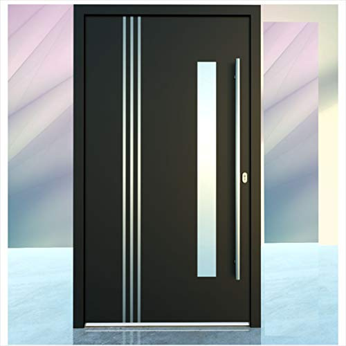 Porta di ingresso Welthaus WH75 Standard in alluminio con plastica LA122, modello Bremen, 1000 x 2000 mm, DIN destra, colore esterno antracite, interno bianco, maniglia esterna BGR1400, maniglia